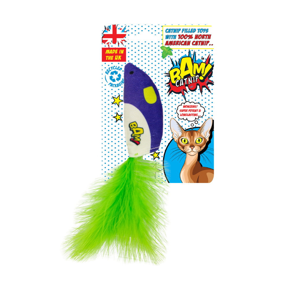 Bam Catnip Feather Mouse Toy Catnip Filled