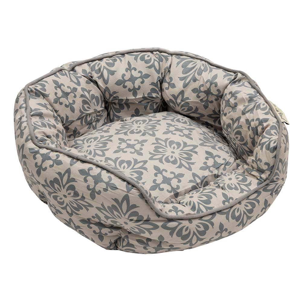 Dream Paws Small Grey Scalloped Pet Bed With Floral Pattern