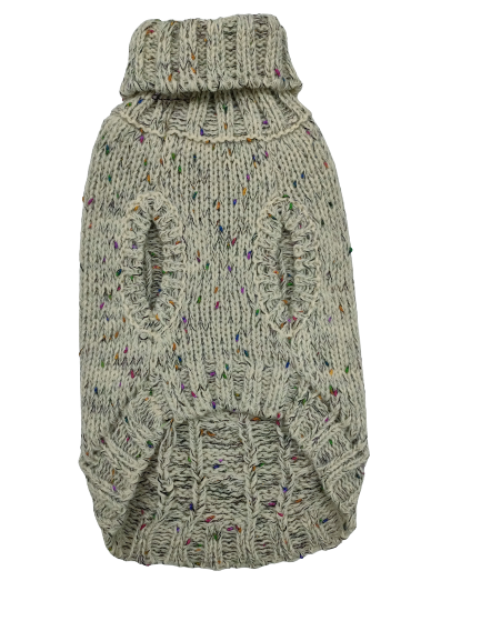 Dog Jumper Chunky Cable Knit Sage Green Rainbow Flecks
