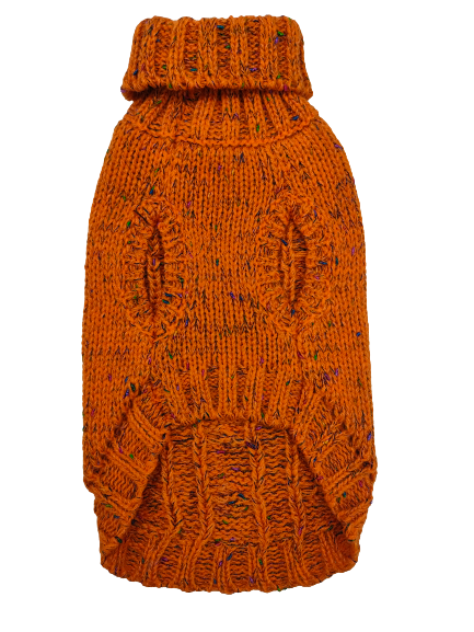 Dog Jumper Chunky Cable Knit Orange With Rainbow Flecks