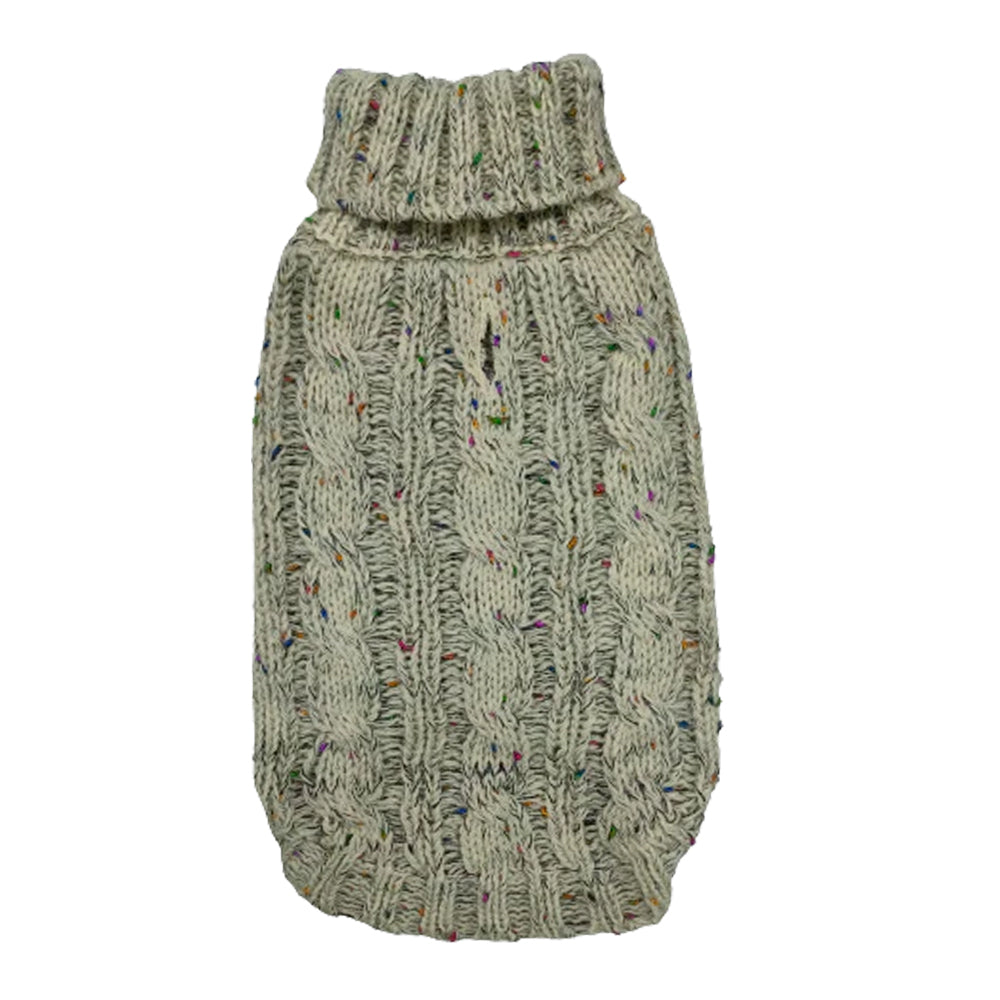 Dog Jumper Chunky Cable Knit Sage Green Rainbow Flecks