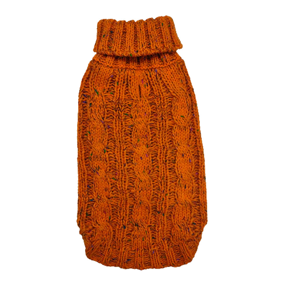 Dog Jumper Chunky Cable Knit Orange With Rainbow Flecks