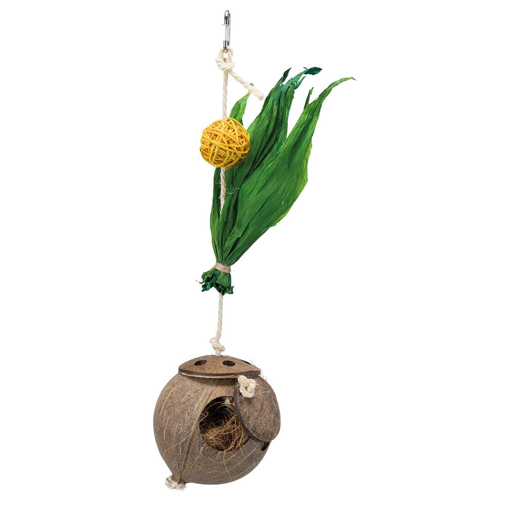 Coconut on a Sisal Rope Bird Toy for Parakeets and Cockatiels