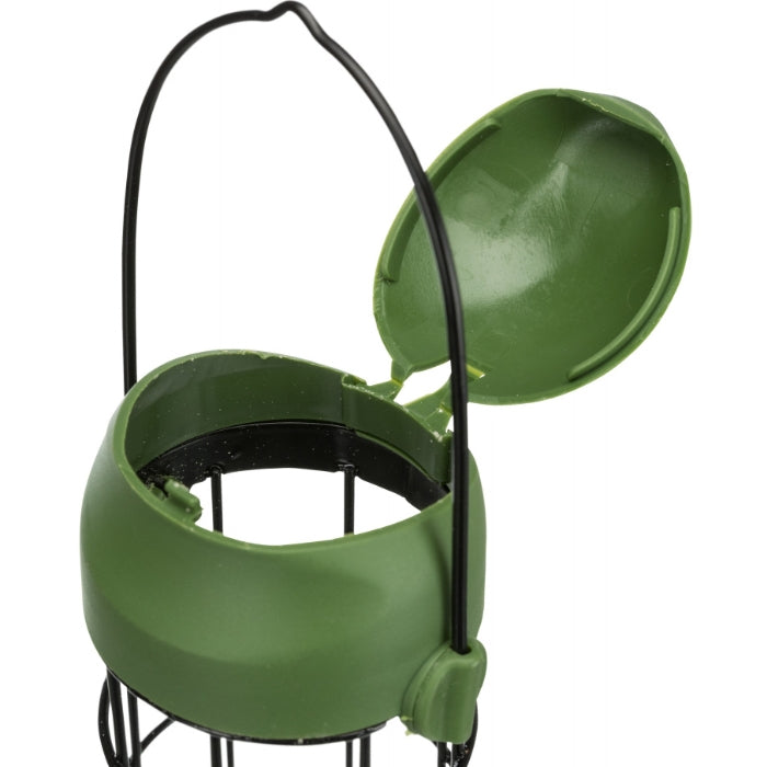 Wild Bird Fat Ball Feeder Metal Hinged Lid Holds 5 Balls 8x22cm