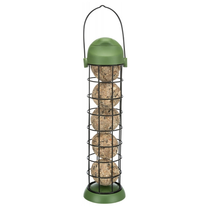 Wild Bird Fat Ball Feeder Metal Hinged Lid Holds 5 Balls 8x22cm