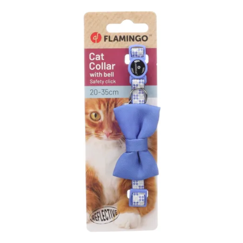 Flamingo Cat Collar Blue Bow Tie Adjustable Nylon Bell