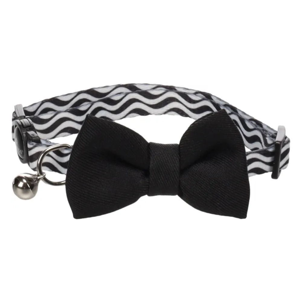 Flamingo Cat Collar Casi Black Bow Tie Nylon Adjustable